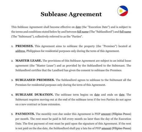 Sublease Agreement in Philippines .